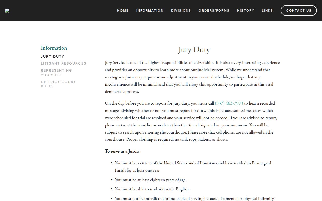 Beauregard Parish court date preparation and courthouse entry rules from the 36th JDC