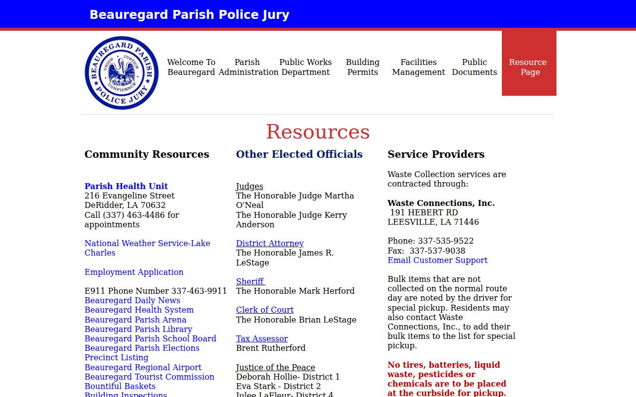 Beauregard Parish traffic ticket justice of the peace district roster