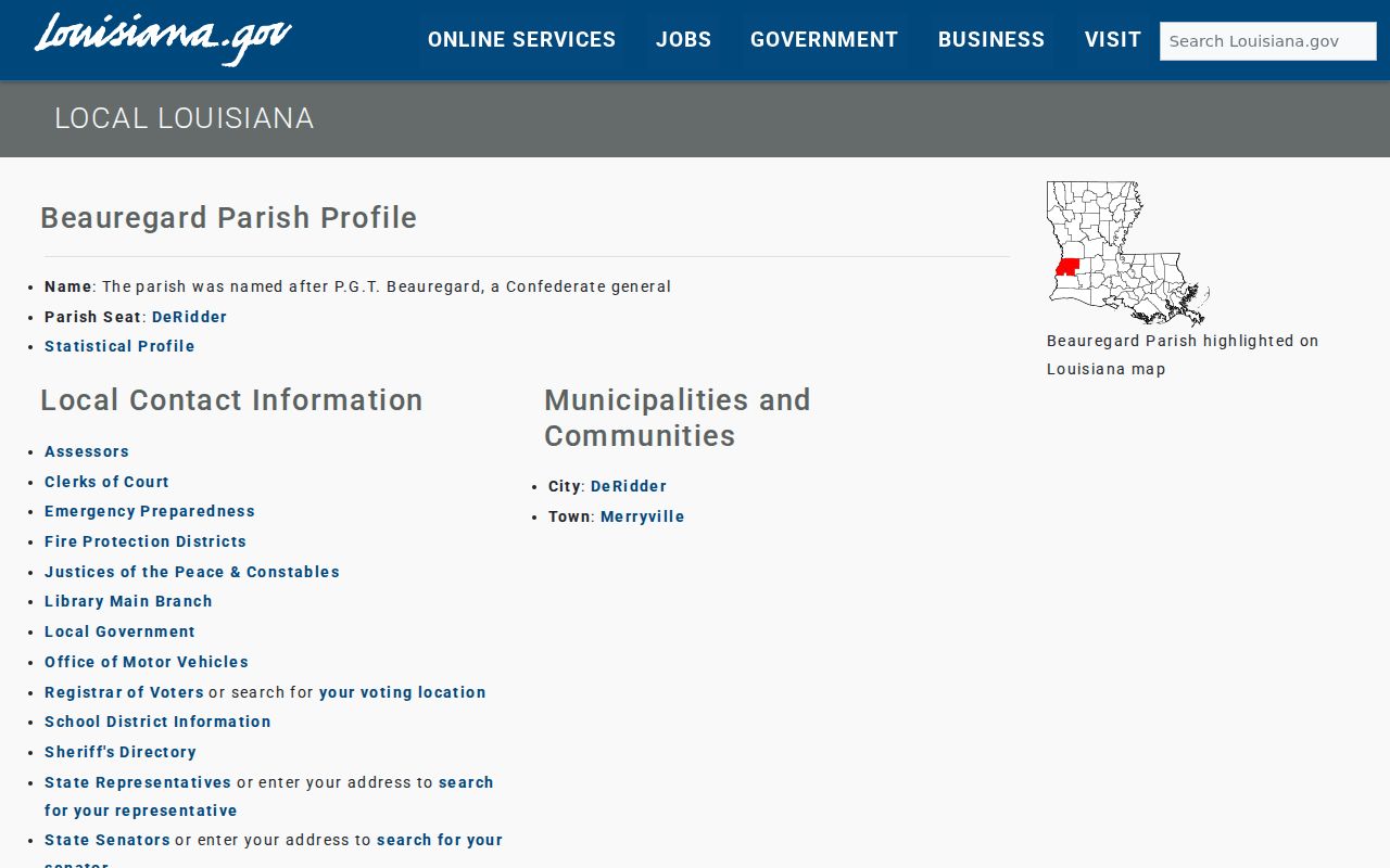 Merryville court docket parish profile identifying Merryville town