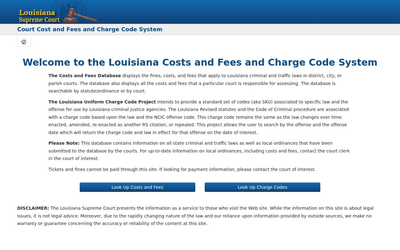 Beauregard Parish traffic ticket charge-code lookup on Louisiana's official system